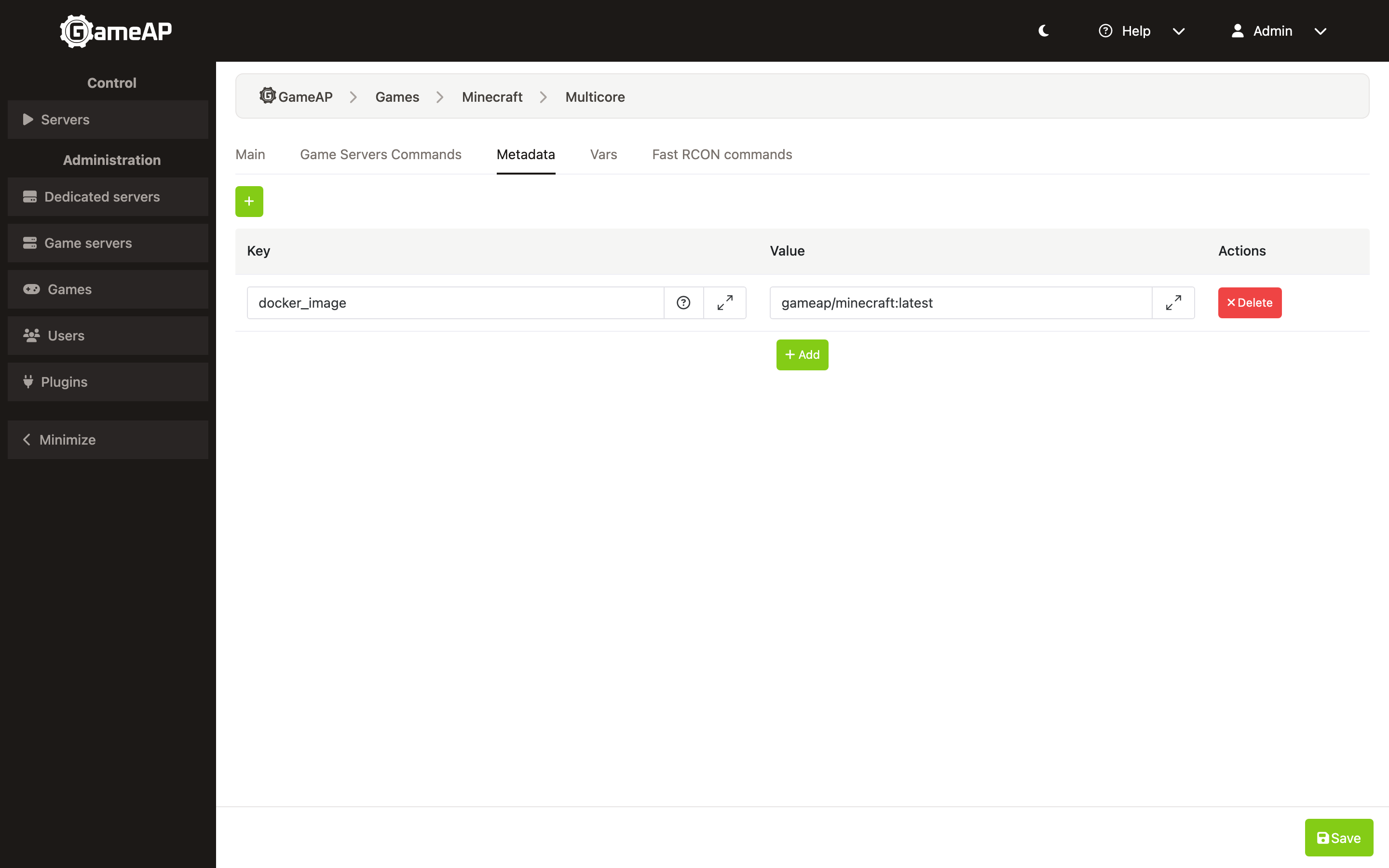 The Metadata tab of a mod with the docker_image key and its value
