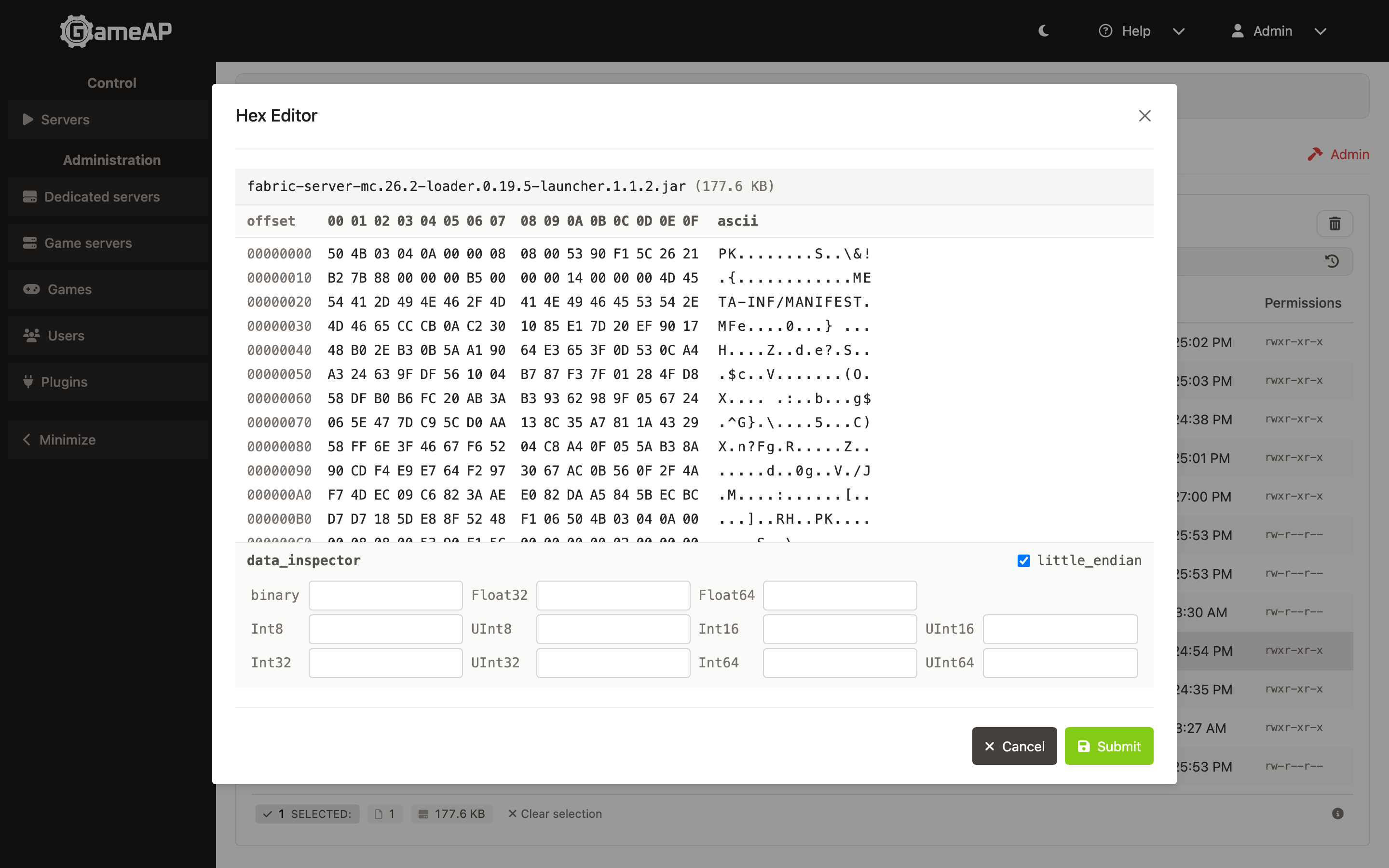 Hex editor for game server files — an example GameAP plugin