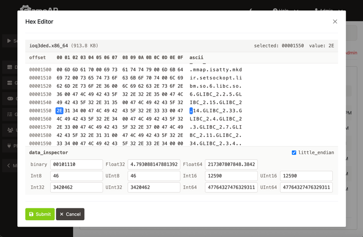 Hex editor for game server files — an example GameAP plugin